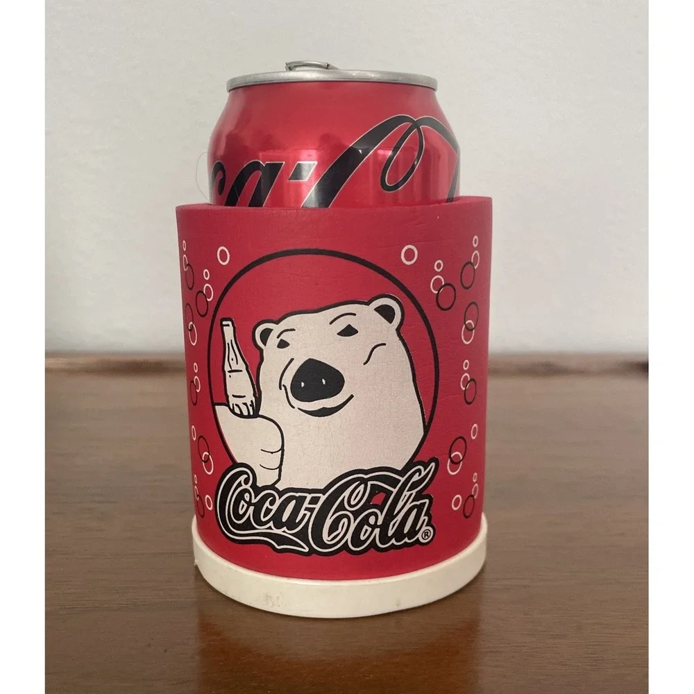 Vintage Coca-Cola Polar Bear Soda Beer Can Koozie‎ Insulated Foam Made in USA